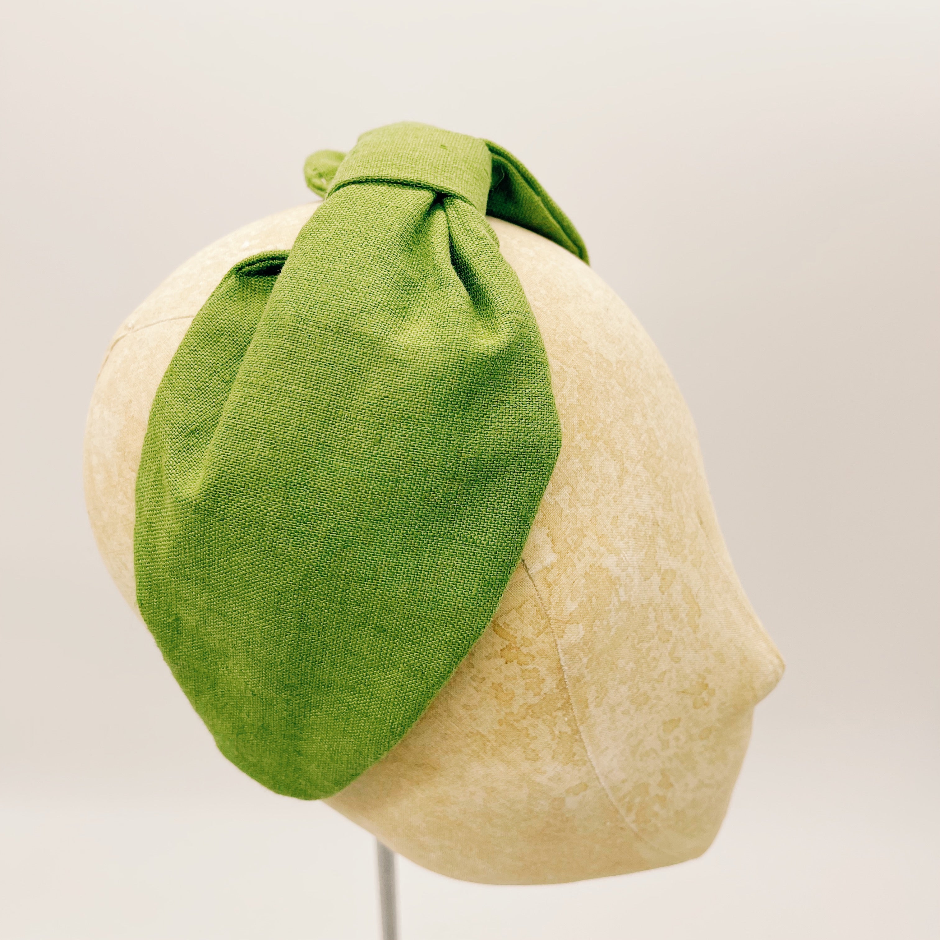 Serre-tête en lin Vert mousse à feuille
